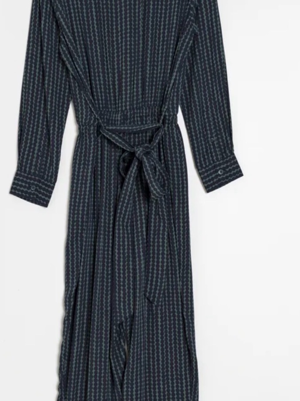 Navy & Green Long-Sleeve Jumpsuit with Tie Waist - Picture 4 of 5